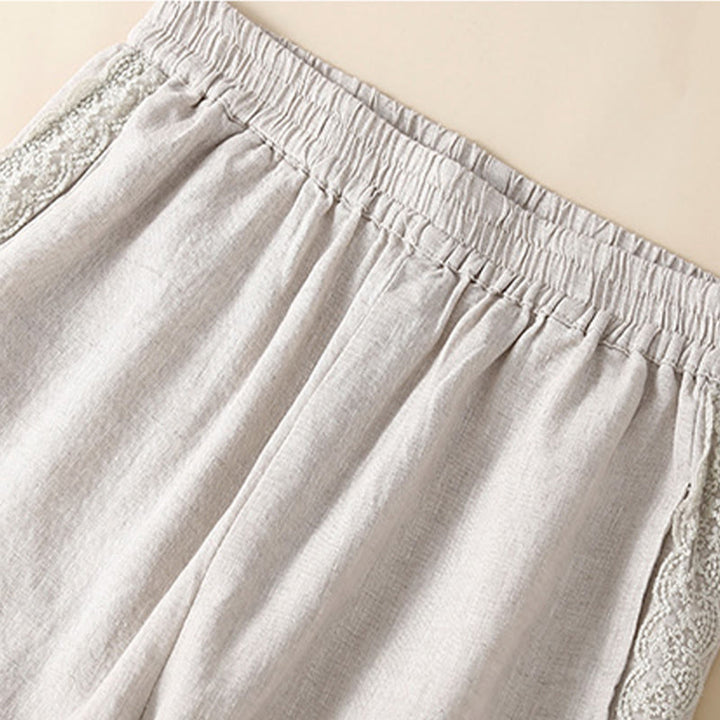 Buddha Stones Plain Lace Women's Harem Cotton Linen Pants With Pockets - image 15