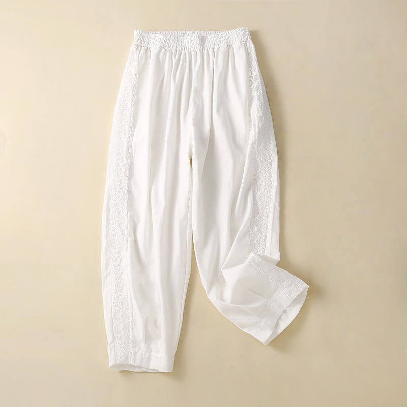 Buddha Stones Plain Lace Women's Harem Cotton Linen Pants With Pockets - White - US8-10，UK/AU12-14，EU40-42 (2XL) - image 21