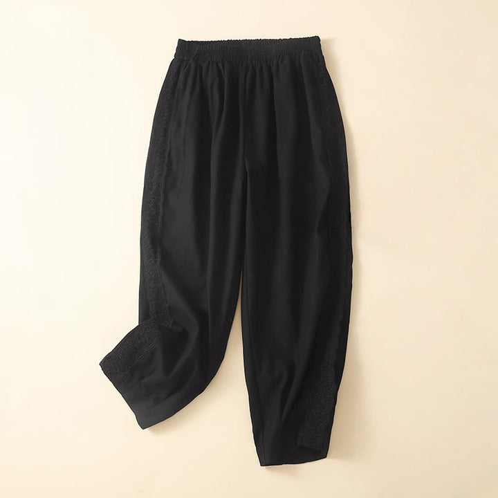 Buddha Stones Plain Lace Women's Harem Cotton Linen Pants With Pockets - Black - US8-10，UK/AU12-14，EU40-42 (2XL) - image 25
