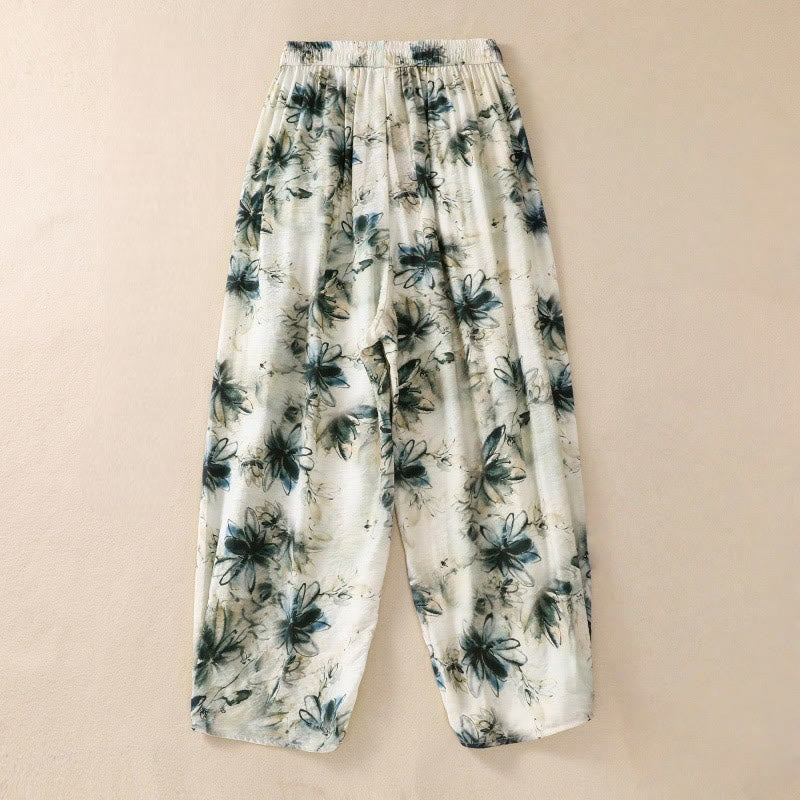 Buddha Stones Casual Flower Prints Design Women's Polyester 7-8 Length Pants With Pockets - image 1