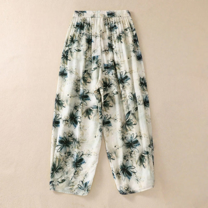 Buddha Stones Casual Flower Prints Design Women's Polyester 7-8 Length Pants With Pockets - image 1
