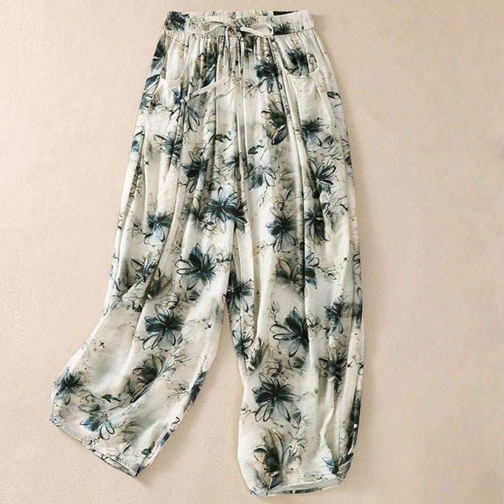 Buddha Stones Casual Flower Prints Design Women's Polyester 7-8 Length Pants With Pockets - SeaGreen - US12，UK/AU16，EU44 (2XL) - image 0