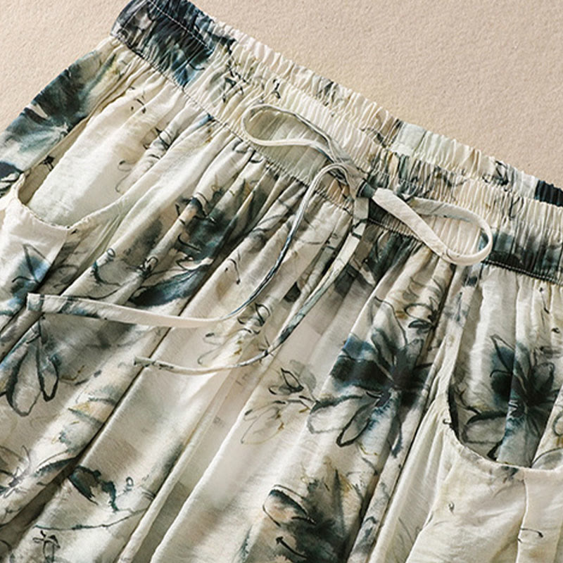 Buddha Stones Casual Flower Prints Design Women's Polyester 7-8 Length Pants With Pockets - image 2