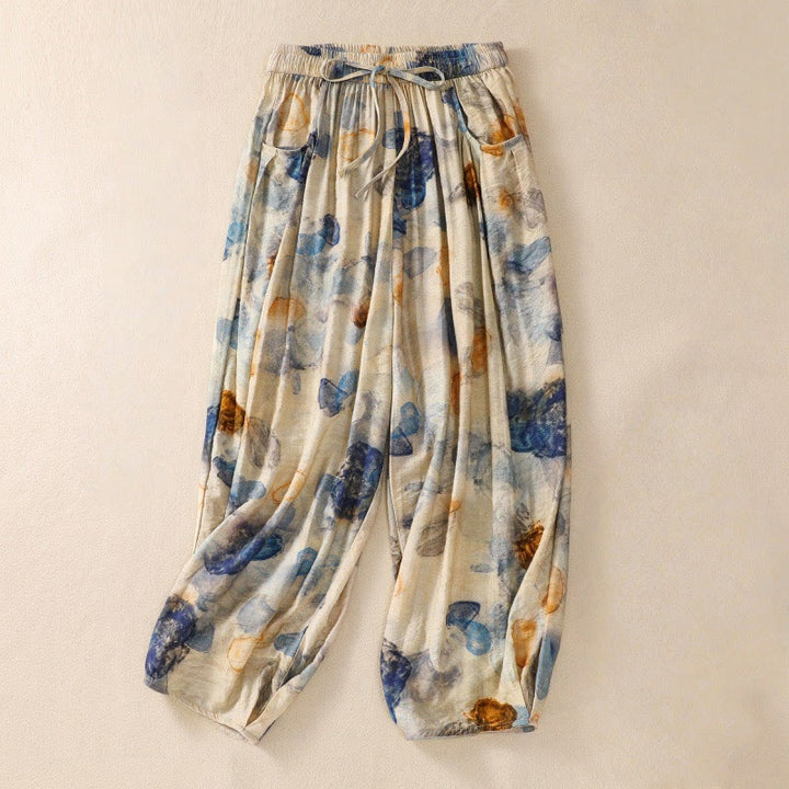 Buddha Stones Casual Flower Prints Design Women's Polyester 7-8 Length Pants With Pockets - LemonChiffon - US12，UK/AU16，EU44 (2XL) - image 8