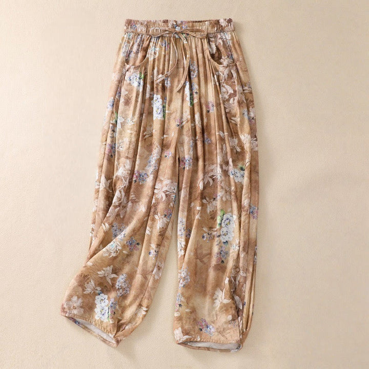 Buddha Stones Casual Flower Prints Design Women's Polyester 7-8 Length Pants With Pockets - PeachPuff - US12，UK/AU16，EU44 (2XL) - image 15