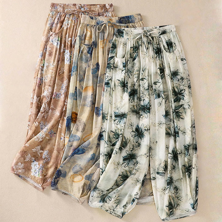 Buddha Stones Casual Flower Prints Design Women's Polyester 7-8 Length Pants With Pockets - image 22