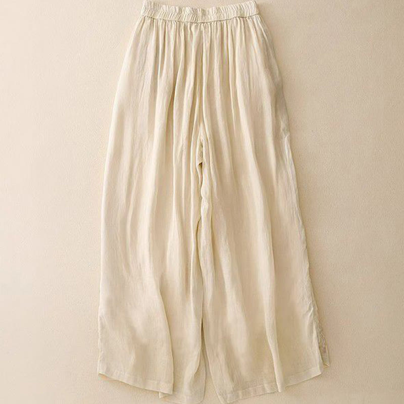 Buddha Stones Side Embroidery Design Cotton Women's 7-8 Length Wide Leg Pants With Pockets - image 8