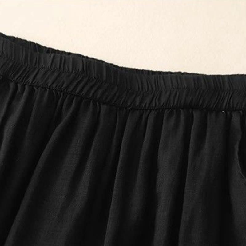Buddha Stones Side Embroidery Design Cotton Women's 7-8 Length Wide Leg Pants With Pockets - image 16