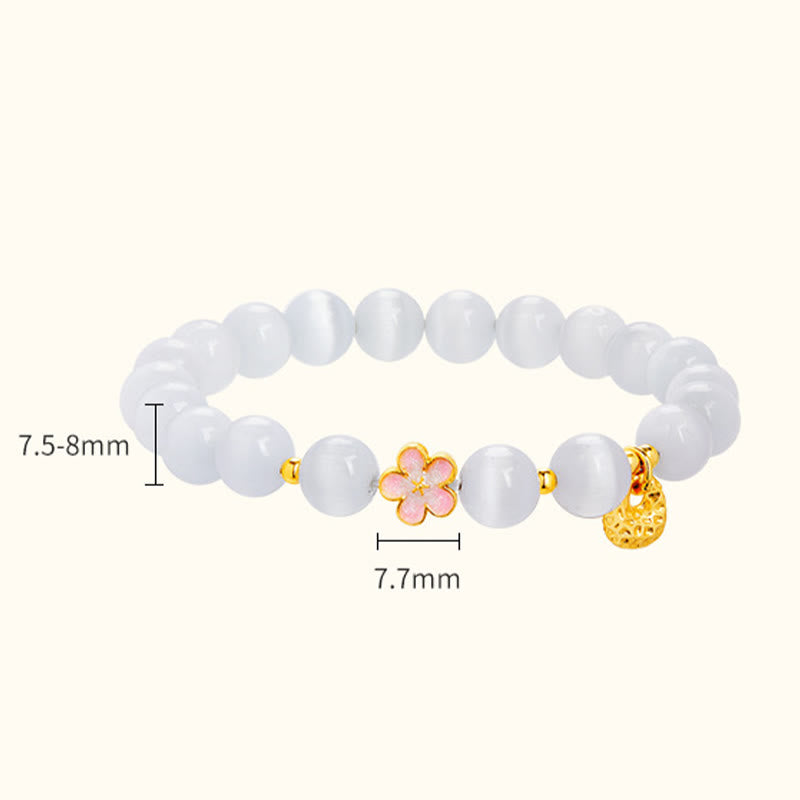 Buddha Stones 925 Sterling Silver Peach Blossom Lucky Bag White Cat's Eye Luck Bracelet - image 8