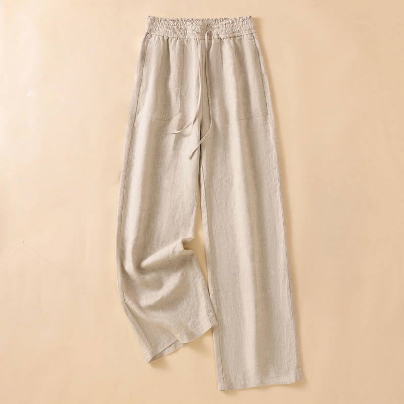 Buddha Stones Casual Straight Leg Design Cotton Women's 7-8 Length Wide Leg Pants With Pockets - Tan - US12，UK/AU16，EU44 (2XL) - image 0