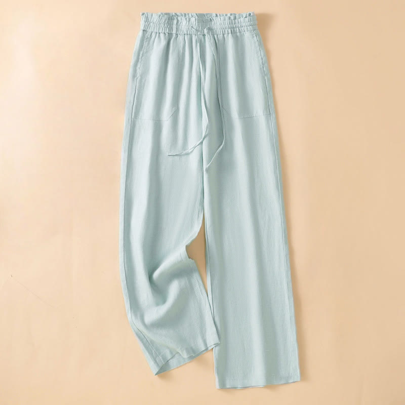 Buddha Stones Casual Straight Leg Design Cotton Women's 7-8 Length Wide Leg Pants With Pockets - PaleTurquoise - US12，UK/AU16，EU44 (2XL) - image 7