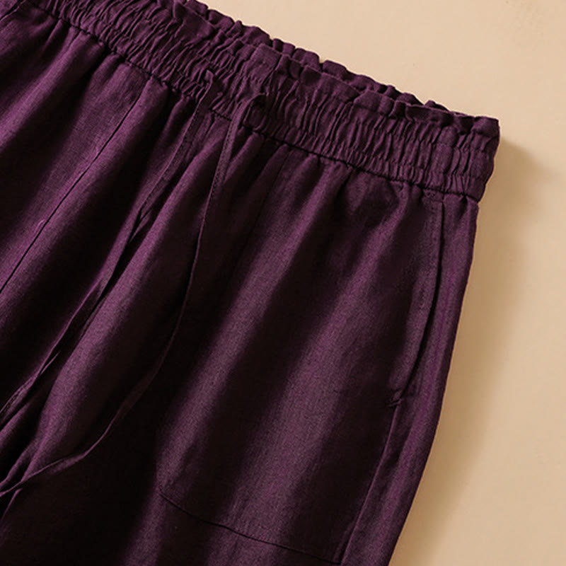 Buddha Stones Casual Straight Leg Design Cotton Women's 7-8 Length Wide Leg Pants With Pockets - image 18
