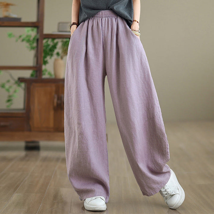 Buddha Stones Casual Plain Cotton Women's Wide Leg Pants With Pockets - image 5