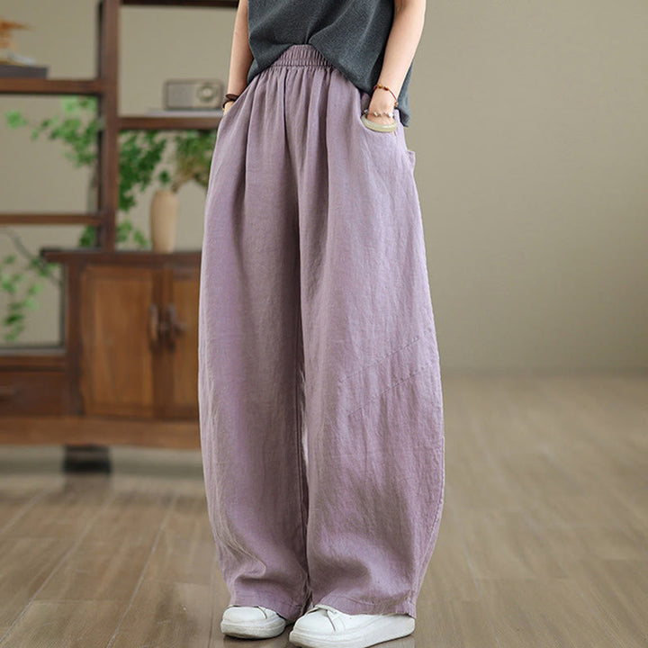 Buddha Stones Casual Plain Cotton Women's Wide Leg Pants With Pockets - image 4