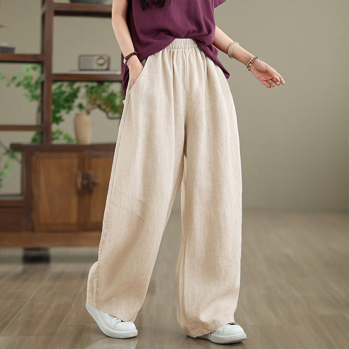 Buddha Stones Casual Plain Cotton Women's Wide Leg Pants With Pockets - image 15