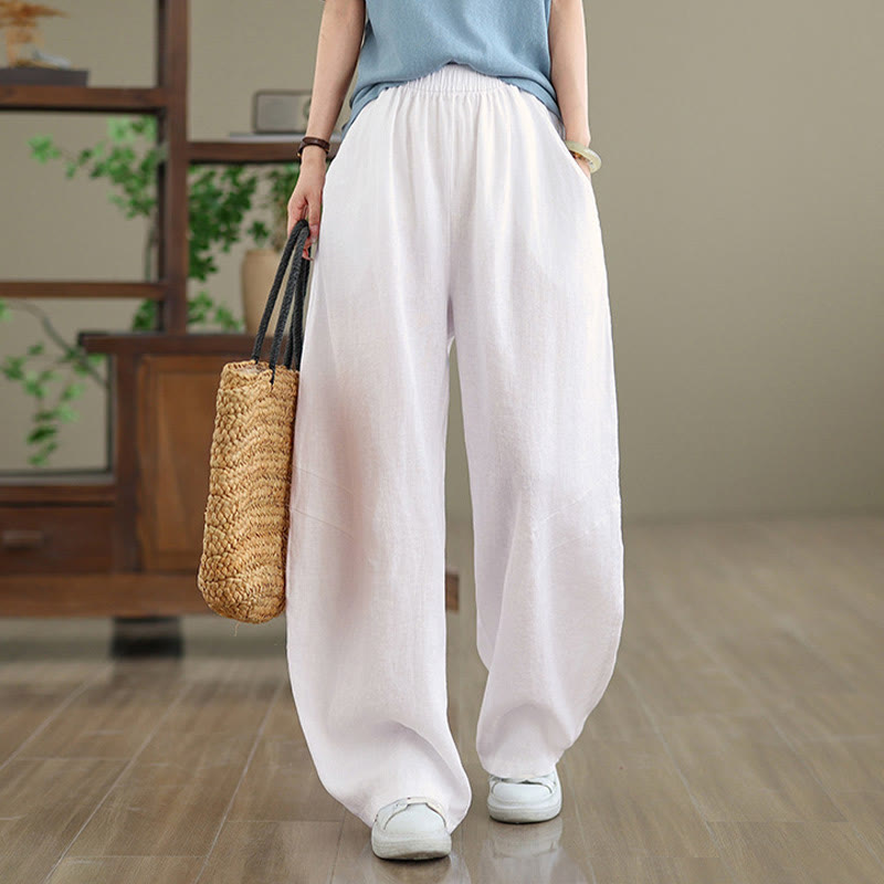 Buddha Stones Casual Plain Cotton Women's Wide Leg Pants With Pockets - image 22