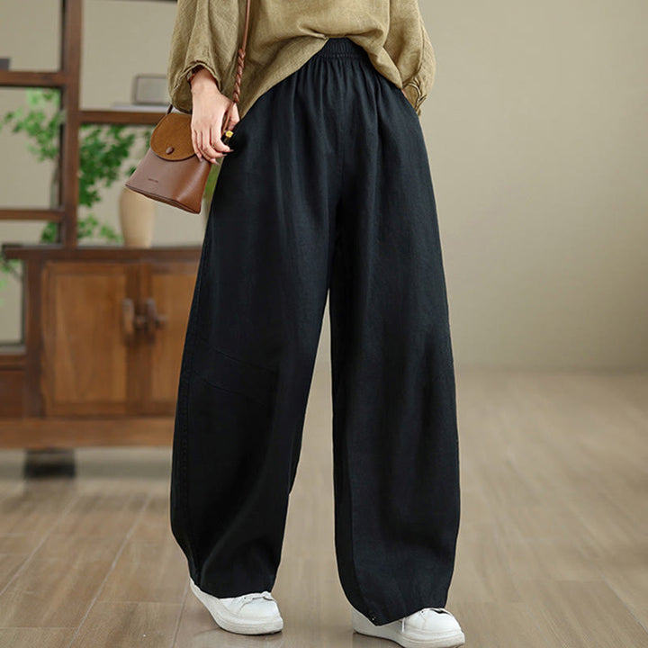 Buddha Stones Casual Plain Cotton Women's Wide Leg Pants With Pockets - Black - US12，UK/AU16，EU44 (3XL) - image 24