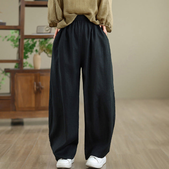 Buddha Stones Casual Plain Cotton Women's Wide Leg Pants With Pockets - image 29