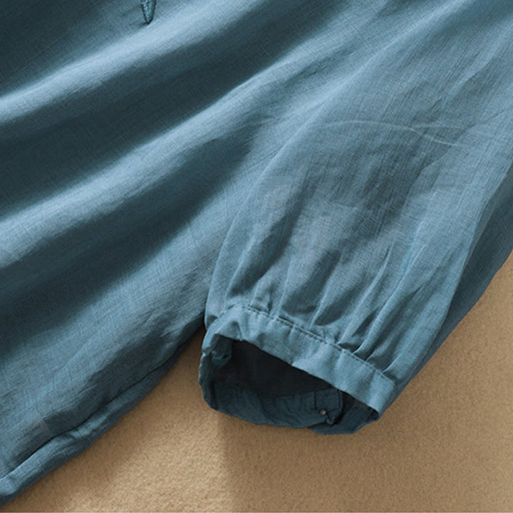 Buddha Stones Embroidery Leaves Women's Cotton Linen Half Sleeve T-shirt - image 36