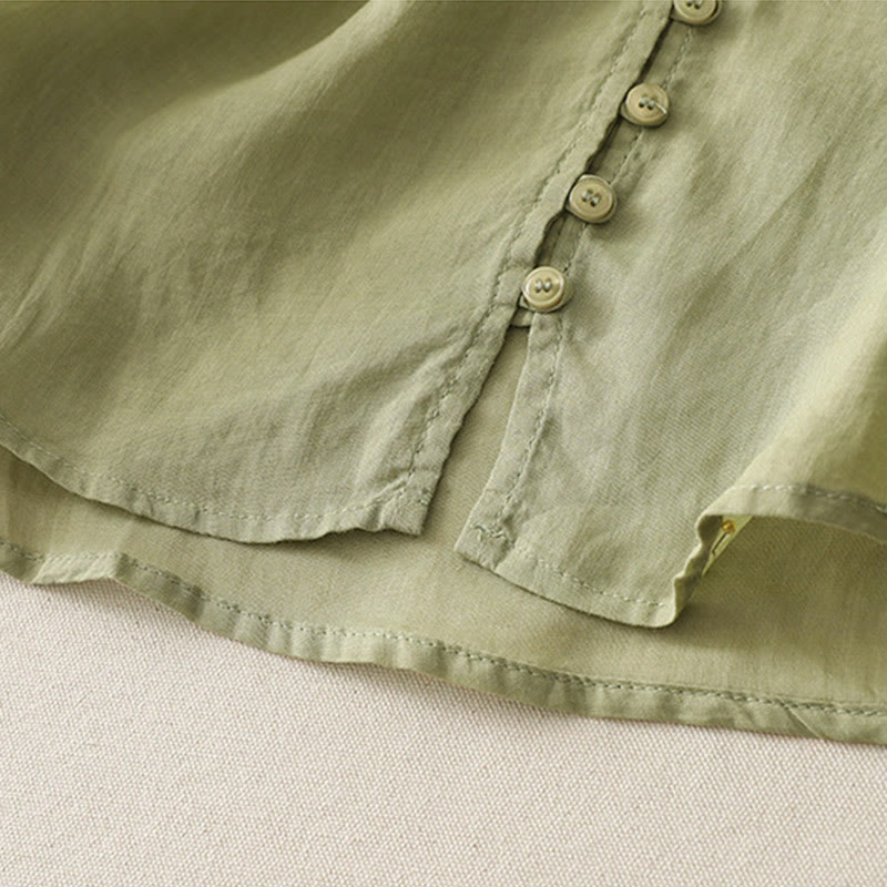 Buddha Stones Embroidery Button-down Women's Cotton Linen Shirt - image 5