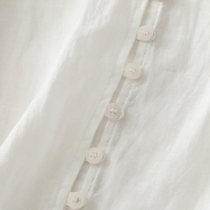 Buddha Stones Embroidery Button-down Women's Cotton Linen Shirt - image 13