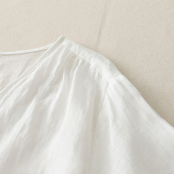 Buddha Stones Embroidery Button-down Women's Cotton Linen Shirt - image 15