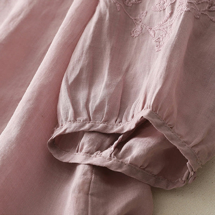 Buddha Stones Embroidery Button-down Women's Cotton Linen Shirt - image 19