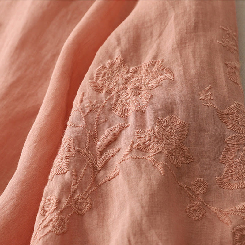 Buddha Stones Embroidery Button-down Women's Cotton Linen Shirt - image 27