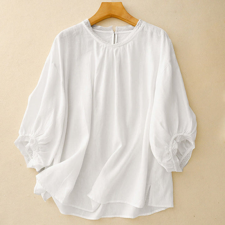Buddha Stones Plain Lantern Sleeves Women's Cotton Shirt - White - US12，UK/AU16，EU44 (2XL) - image 11