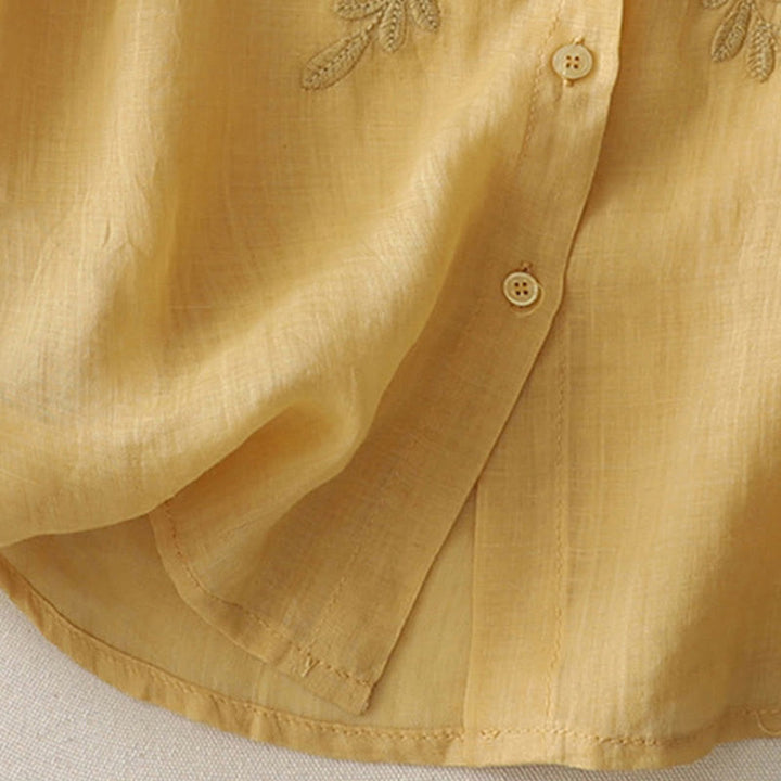 Buddha Stones Embroidery Flowers Single Breasted Women's Cotton Linen Shirt - image 10