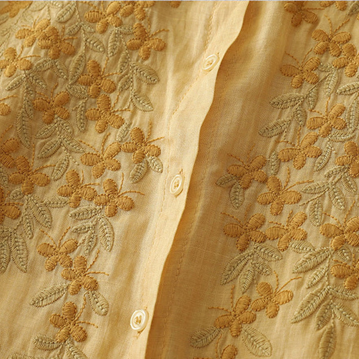 Buddha Stones Embroidery Flowers Single Breasted Women's Cotton Linen Shirt - image 18