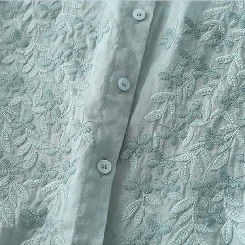 Buddha Stones Embroidery Flowers Single Breasted Women's Cotton Linen Shirt - image 24