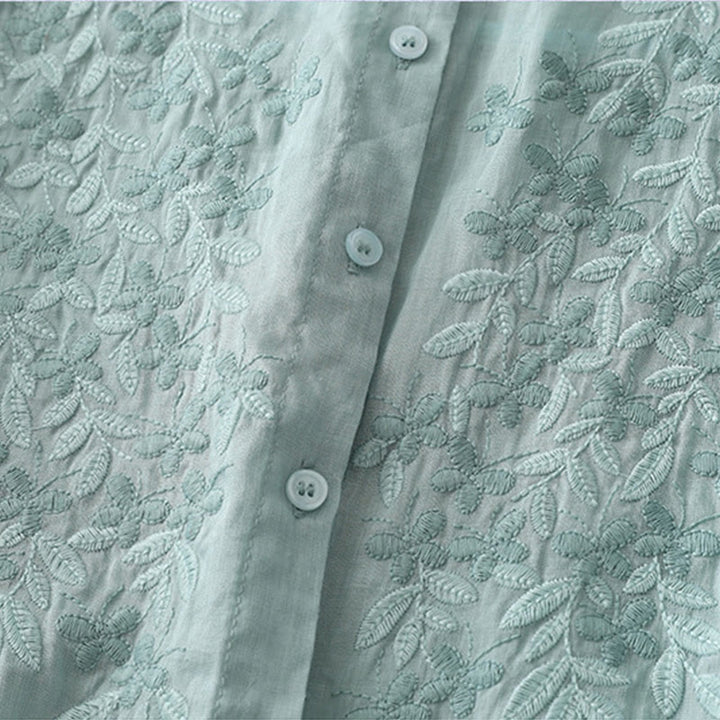 Buddha Stones Embroidery Flowers Single Breasted Women's Cotton Linen Shirt - image 24