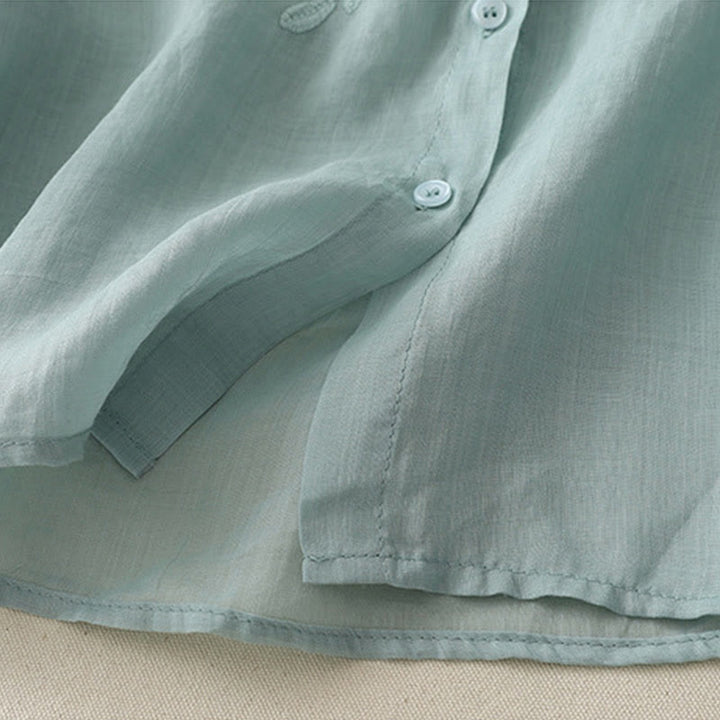 Buddha Stones Embroidery Flowers Single Breasted Women's Cotton Linen Shirt - image 21