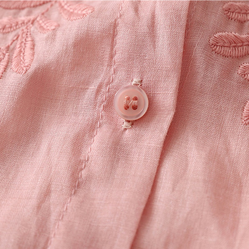 Buddha Stones Embroidery Flowers Single Breasted Women's Cotton Linen Shirt - image 38
