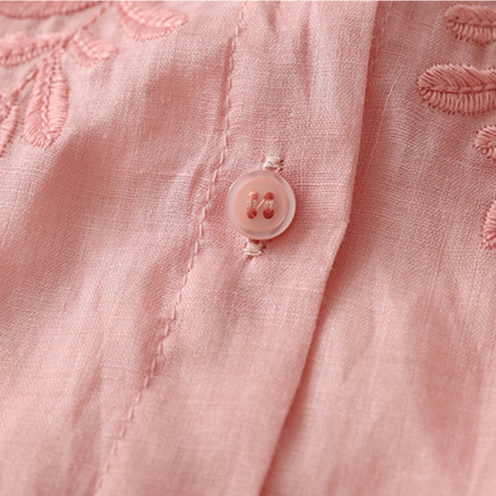 Buddha Stones Embroidery Flowers Single Breasted Women's Cotton Linen Shirt - image 38