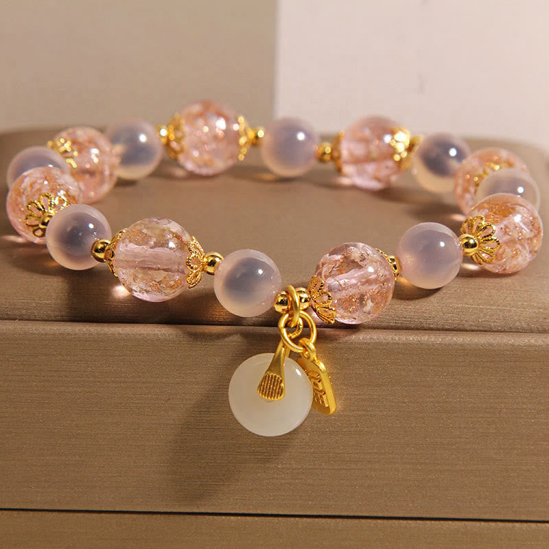 Buddha Stones Fu Character Peace Buckle Liuli Candy Agate Healing Bracelet - Liuli(Wrist Circumference: 18cm) - image 1