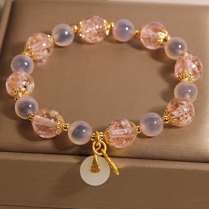 Buddha Stones Fu Character Peace Buckle Liuli Candy Agate Healing Bracelet - image 3