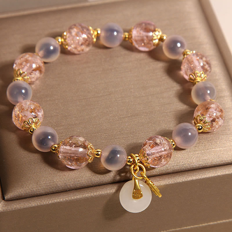 Buddha Stones Fu Character Peace Buckle Liuli Candy Agate Healing Bracelet - image 8