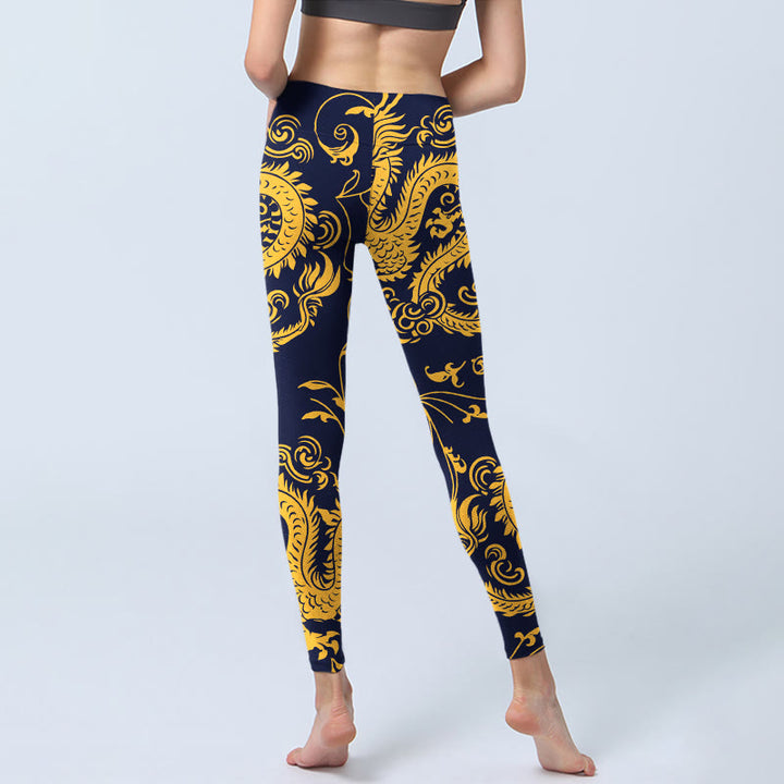 Buddha Stones Golden Dragons Vine Print Gym Leggings Women's Yoga Pants - image 6