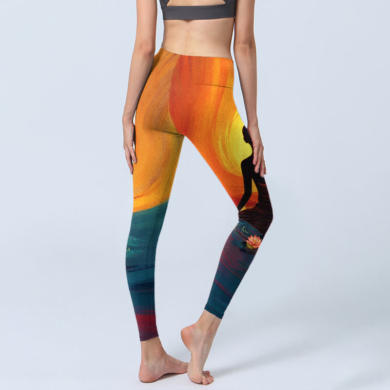 Buddha Stones Meditating Figure Lotus Flower Print Gym Leggings Women's Yoga Pants - image 5
