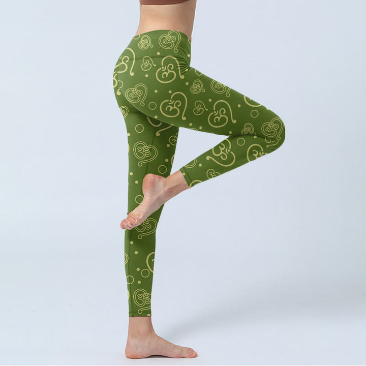 Buddha Stones Love Heart OM Symbol Print Gym Leggings Women's Yoga Pants - image 3