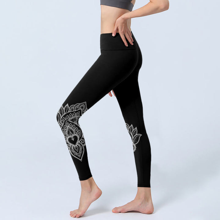 Buddha Stones Heart-shaped Petals Flowers Print Gym Leggings Women's Yoga Pants - image 2