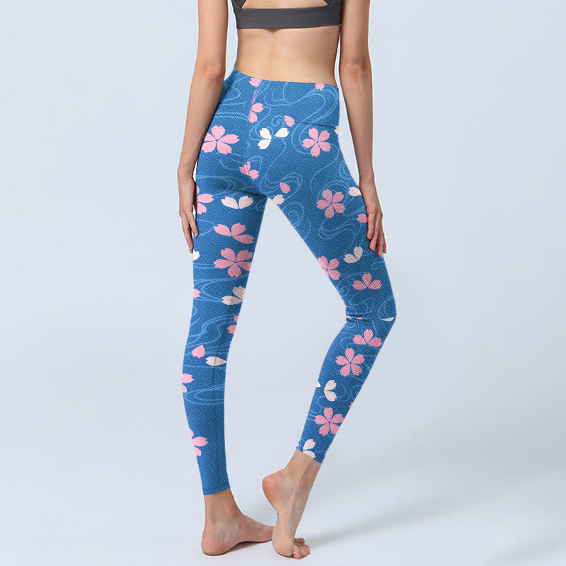 Buddha Stones Pink Cherry Blossoms Lines Print Gym Leggings Women's Yoga Pants - image 4