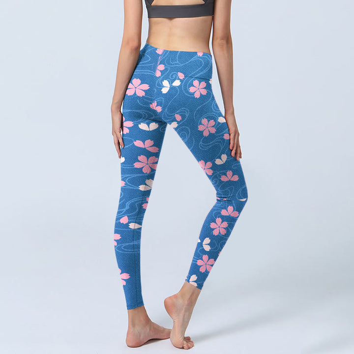 Buddha Stones Pink Cherry Blossoms Lines Print Gym Leggings Women's Yoga Pants - image 4