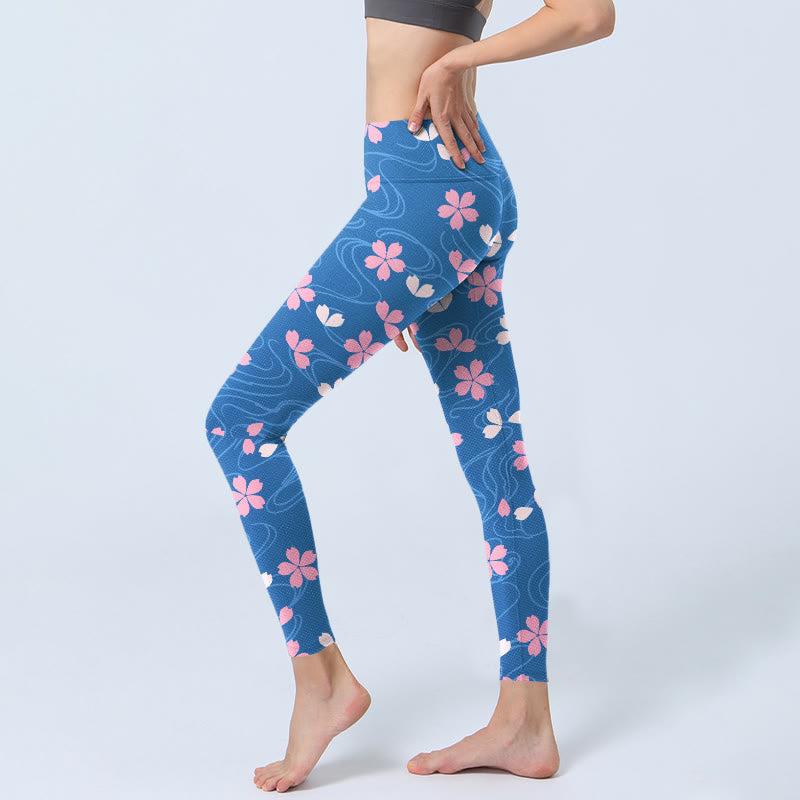 Buddha Stones Pink Cherry Blossoms Lines Print Gym Leggings Women's Yoga Pants - image 3