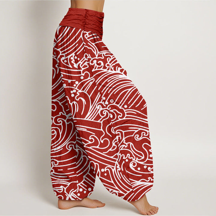 Buddha Stones Rough Waves Pattern Women's Elastic Waist Harem Pants - image 6