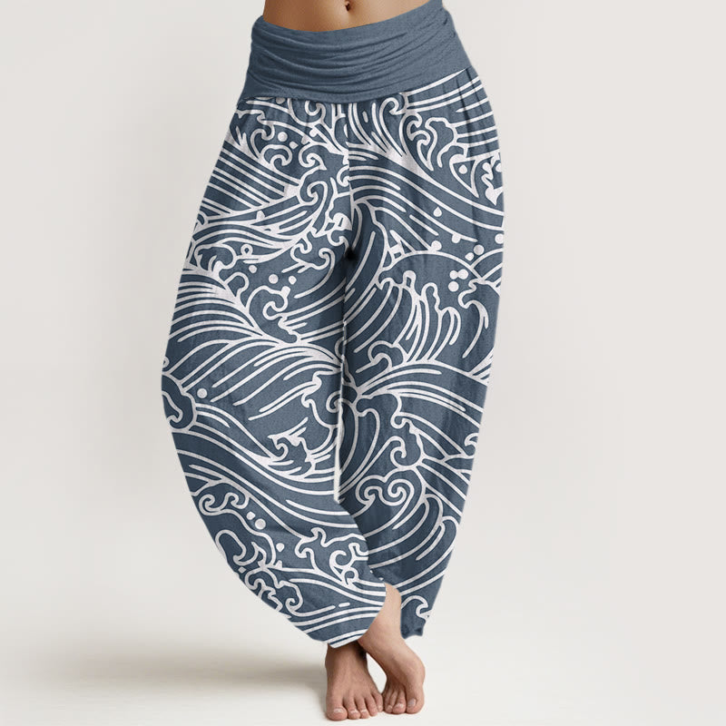 Buddha Stones Rough Waves Pattern Women's Elastic Waist Harem Pants - LightSteelBlue - US22，UK/AU26，EU54 (6XL) - image 8