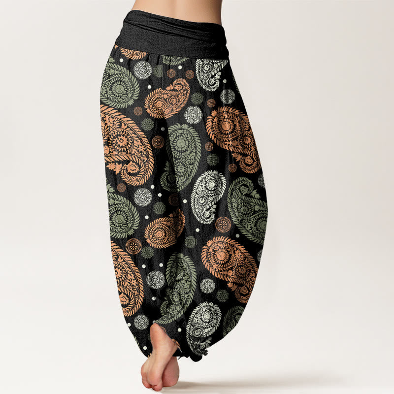 Buddha Stones Cashew Flower Leaf Vines Sunflowers Pattern Women's Elastic Waist Harem Pants - image 1