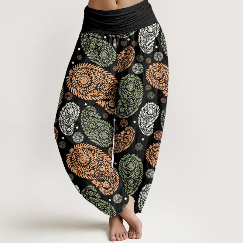 Buddha Stones Cashew Flower Leaf Vines Sunflowers Pattern Women's Elastic Waist Harem Pants - Black - US22，UK/AU26，EU54 (6XL) - image 1